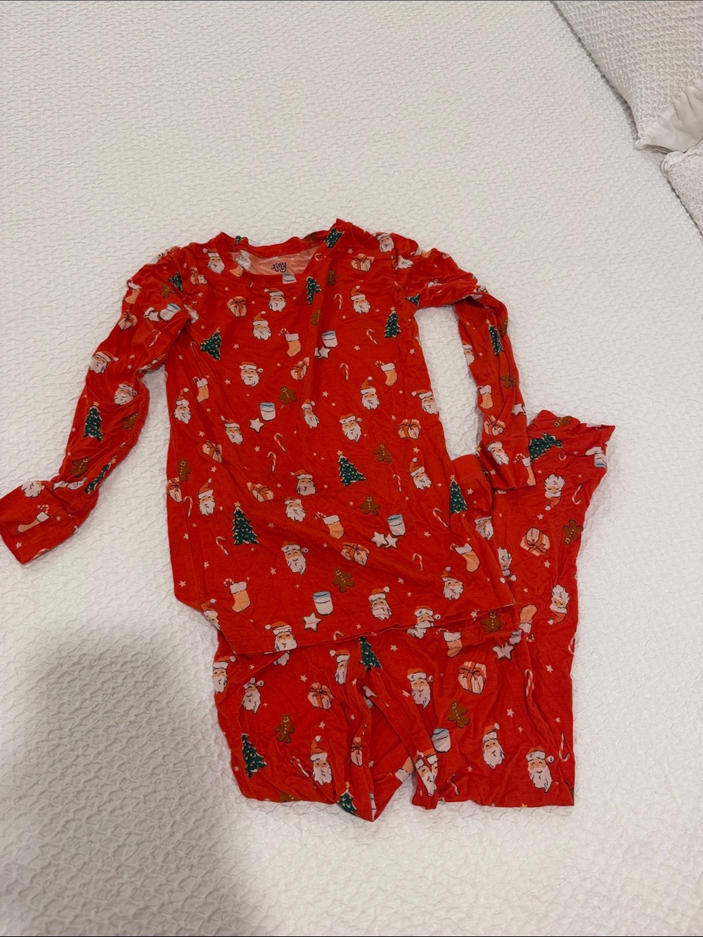TALULAH Red Kids Holiday Pajama Set with Santa & Tree Motifs